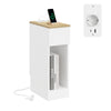 SoBuy FBT111-E-WN Smalt Nattduksbord med Inbyggd Laddstation – 20 cm Brett, USB + USB-C + Eluttag, Låda och Hylla – Vit/Natur