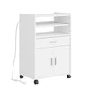 SoBuy FSB09-E-W Köksvagn med 4-i-1-laddningsstation – Med hjul eller fötter, 1 låda, 2 dörrar och justerbar hylla, vit, 61,5 × 40 × 92 cm
