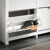 SoBuy FSR186-II-W Smal Skoförvaring med 4 Fällbara Luckor – Stilrent Skoskåp för Hall & Entré, Vit, 104×23×82 cm