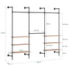 SoBuy KLS19-SCH Väggmonterad klädstång med 4 hängstänger + 4 MDF-hyllor, öppen garderob, lastkapacitet 120 kg för sovrum, 265x48x220 cm, industriell svart