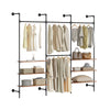 SoBuy KLS19-SCH Väggmonterad klädstång med 4 hängstänger + 4 MDF-hyllor, öppen garderob, lastkapacitet 120 kg för sovrum, 265x48x220 cm, industriell svart