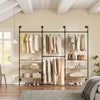 SoBuy KLS19-SCH Väggmonterad klädstång med 4 hängstänger + 4 MDF-hyllor, öppen garderob, lastkapacitet 120 kg för sovrum, 265x48x220 cm, industriell svart