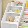 Sobuy KMB119-W Montessori Bookcracker mazbērni ar auduma kabatām, 3 plauktiem un šķiedru kabatām Rotaļlietu plaukts un glabāšanas bērnu istabas mēbeles baltas 80 x 80 x 40 cm