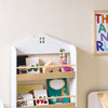 SoBuy KMB121-WN Bokhylla barn, barnhylla, leksaksförvaringshylla med 4 hyllor för böcker och dekoration, Montessori hylla, barnrumsmöbler, vit och natur, 60 x 130,5 x 15 cm