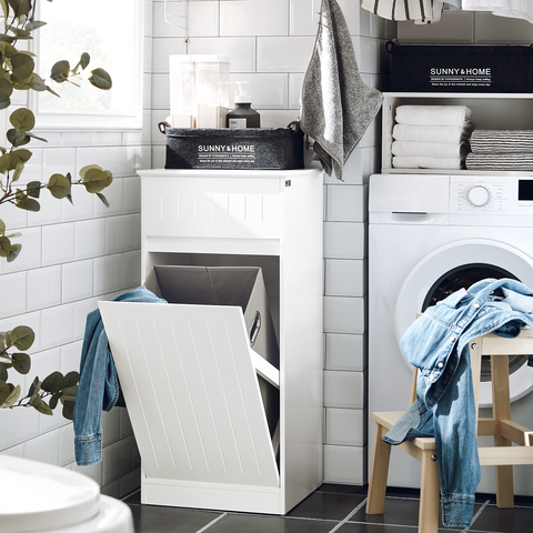 Sobuy veļas skapis ar veļas groza veļas mazgātavu vannas istabas skapja vannas istabas plauktu veļas mazgātāja šķirošana vannas istabai BZR110-W