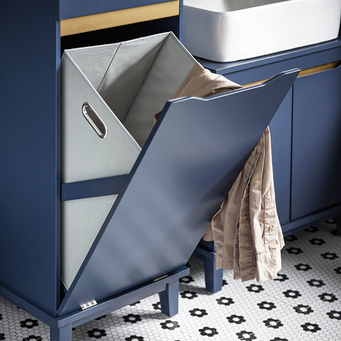 Sobuy Blue vannas istabas skapis ar veļas grozu un atvilktnēm, uzglabāšanas mēbeļu vannas istaba, BZR114-B