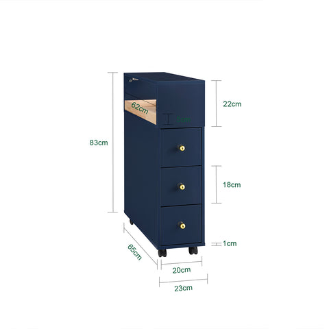 Sobuy šaurais vannas istabas skapis ar riteņiem un pagarināmām kastēm-Dark Blue Bzr191-B (kopija)
