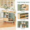 SoBuy FKW114-GR Rullbord för Kök med Träskiva, Köksö på Hjul med Vinställ och Glasdörrar, 109 × 40 × 92 cm – Grön