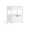 SoBuy FRG258-II-E-W Nattduksbord med 4-i-1 laddningsfunktion & förvaring, Nattduksbord med lådor för sovrum vardagsrum ungdomar vuxna Vit 45x38x55,5 cm