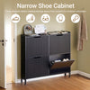 SoBuy FSR177-L-SCH Skoskåp med 4 Fällbara Luckor 100x19x91 cm – 12–16 Par, Ultra-Slim 19 cm, MDF (E1), Entré & Korridor – Svart