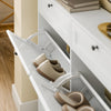 SoBuy FSR208-W smalt skoskåp – smal design för små utrymmen – vit MDF-skohylla med 4 svängdörrar och 2 lådor – rymmer upp till 12 par skor – 100 x 19 x 107 cm