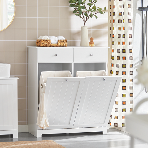 Sobuy vannas istabas skapis ar 2 mazgāšanas ievārījumu vannas istabas plauktu ar mazgāšanas maisiņu, BZR33-W