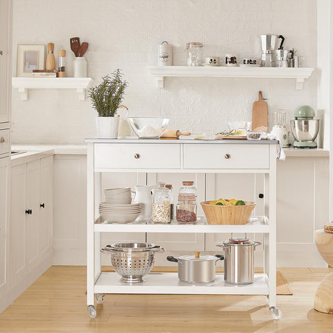 Sobuy virtuves sala uz riteņiem sānu borta baltā darba galda ēdamistaba un virtuve FKW47-W